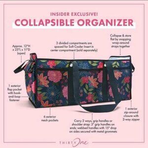 THIRTY ONE BAGS Collapsible Organizer Navy Blue Pink Fuchsia Bright Blooms NIP